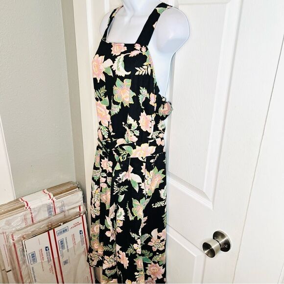 Love for Humanity Black Pink Floral Belted Flare Pinafore Midi Dress Black XXL - Picture 7 of 12